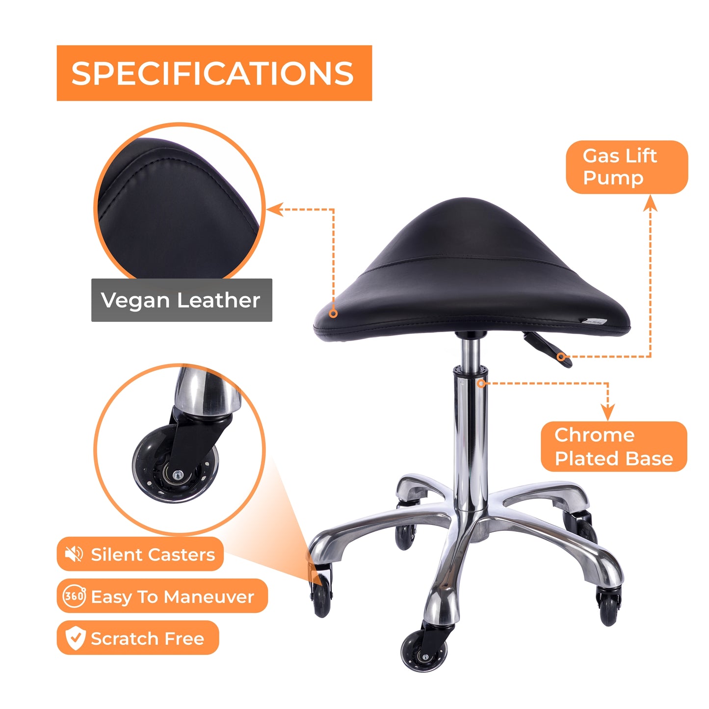 Spa Numa SADDLE Stool with Metal Base - 1022A - Black