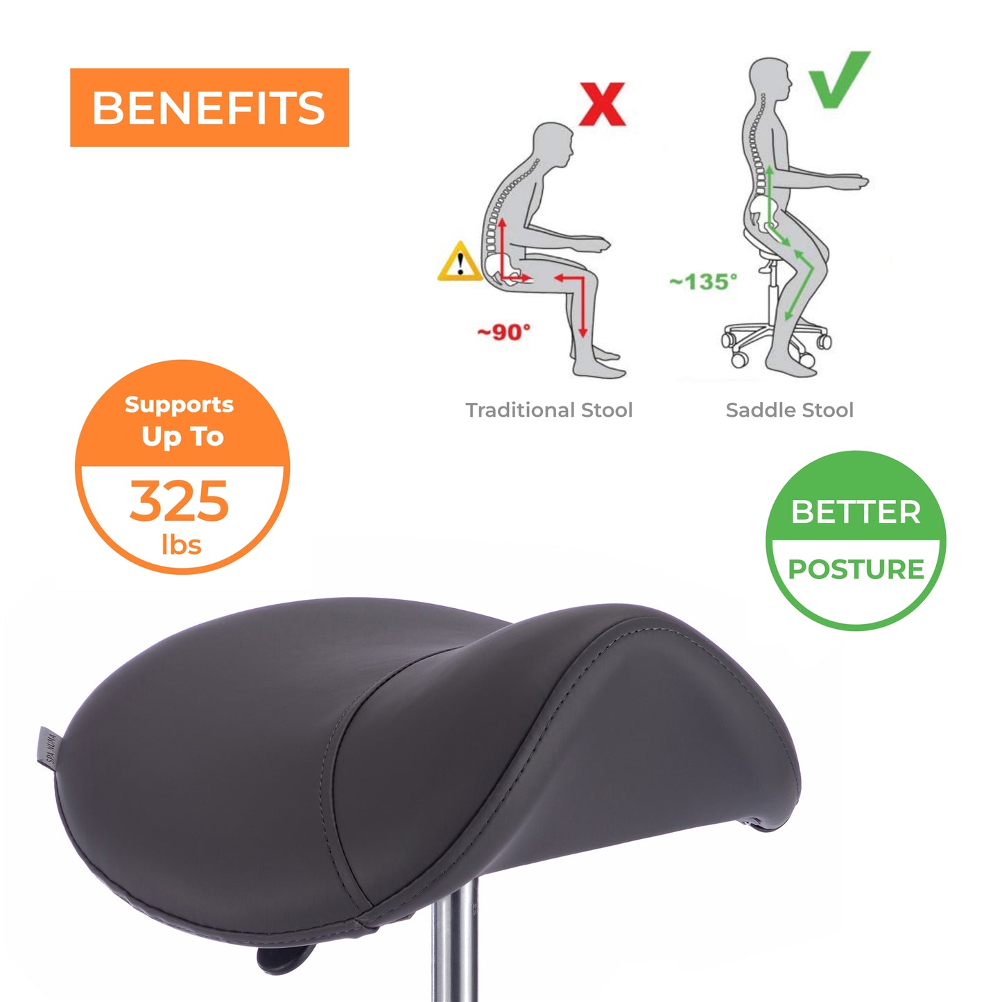 Spa Numa SADDLE Stool with Metal Base - 1022A - Gray