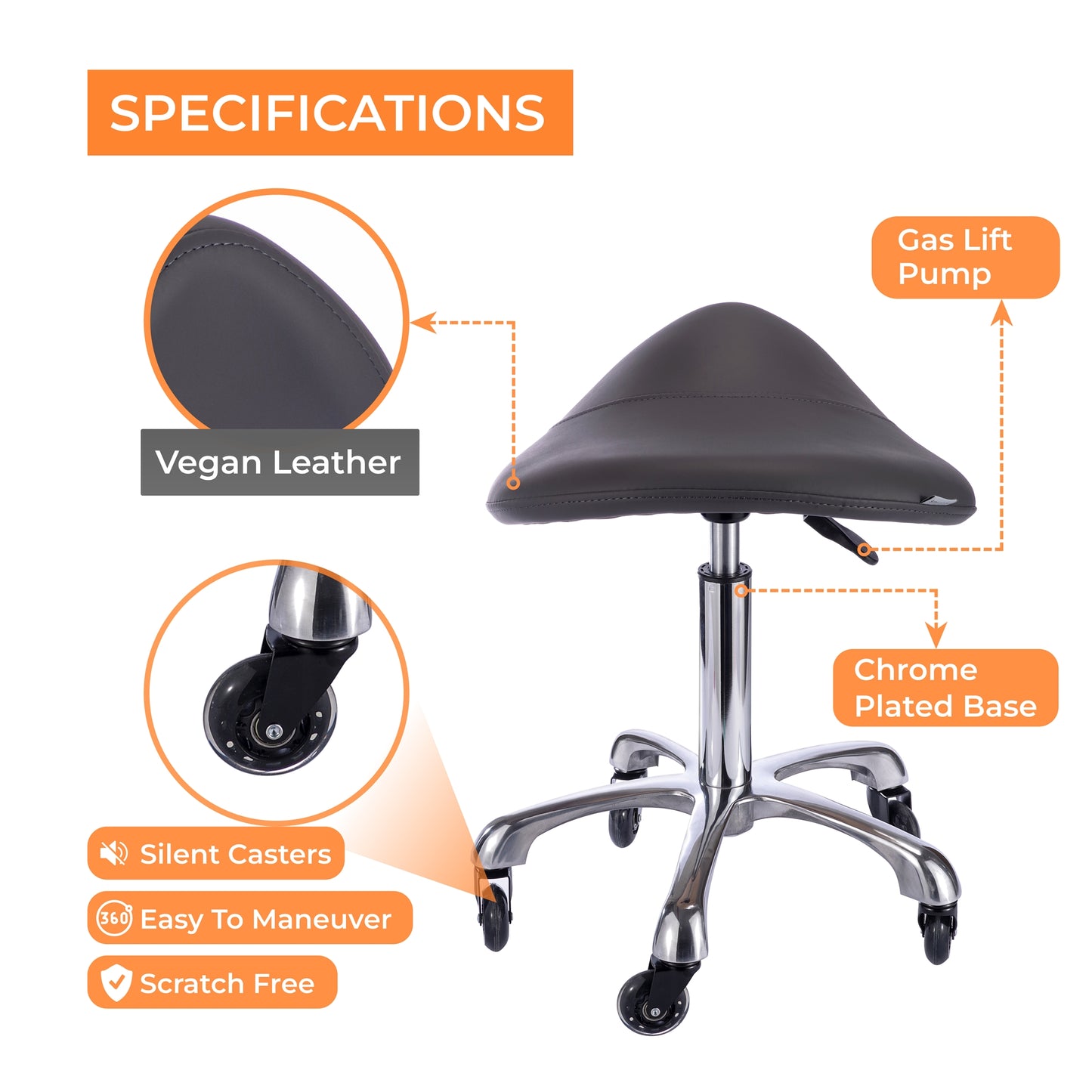 Spa Numa SADDLE Stool with Metal Base - 1022A - Gray
