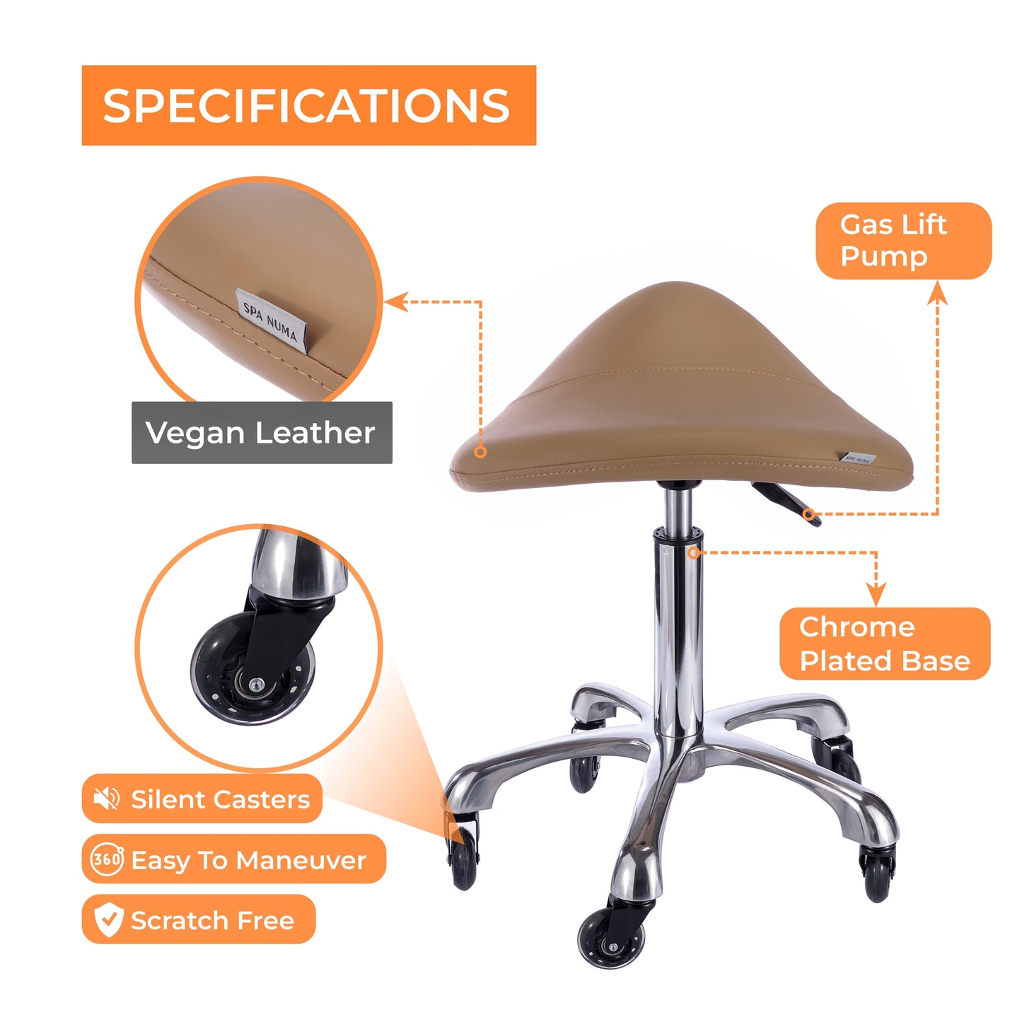 Spa Numa SADDLE Stool with Metal Base - 1022A