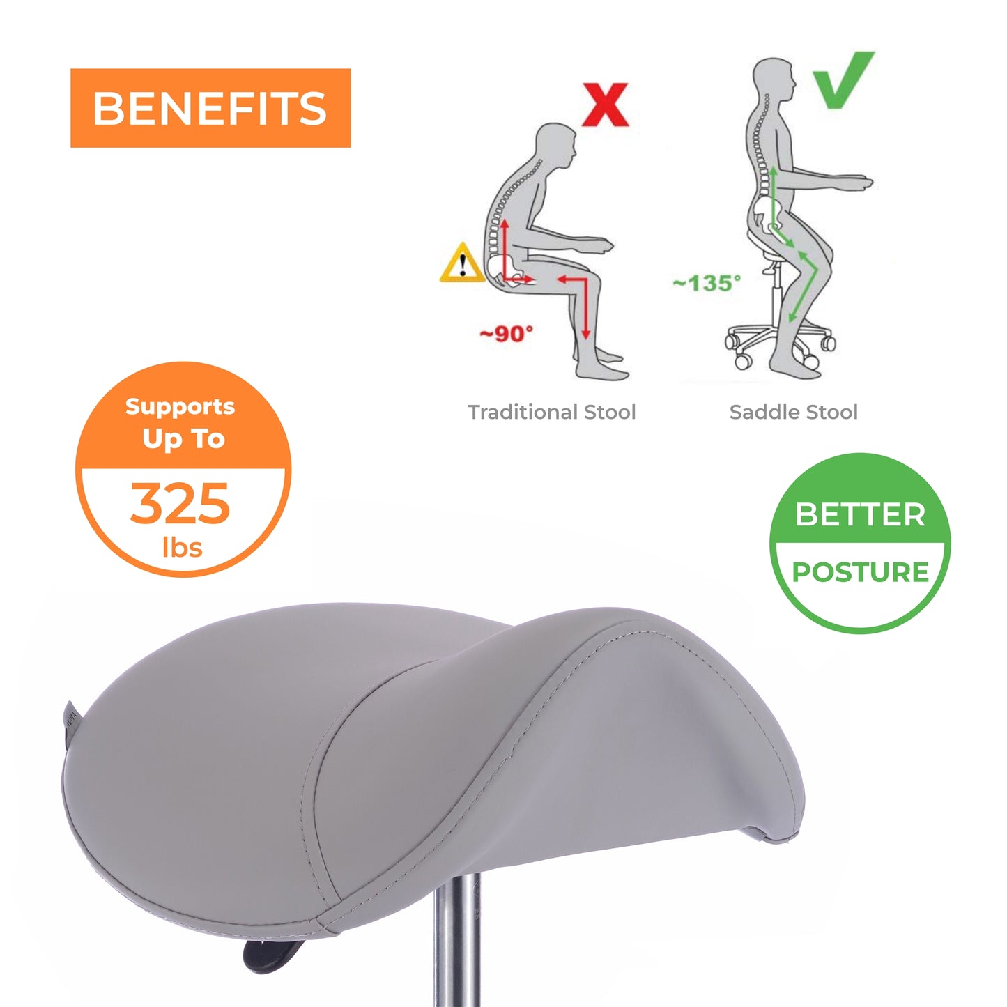 Spa Numa SADDLE Stool with Metal Base - 1022A - Silver