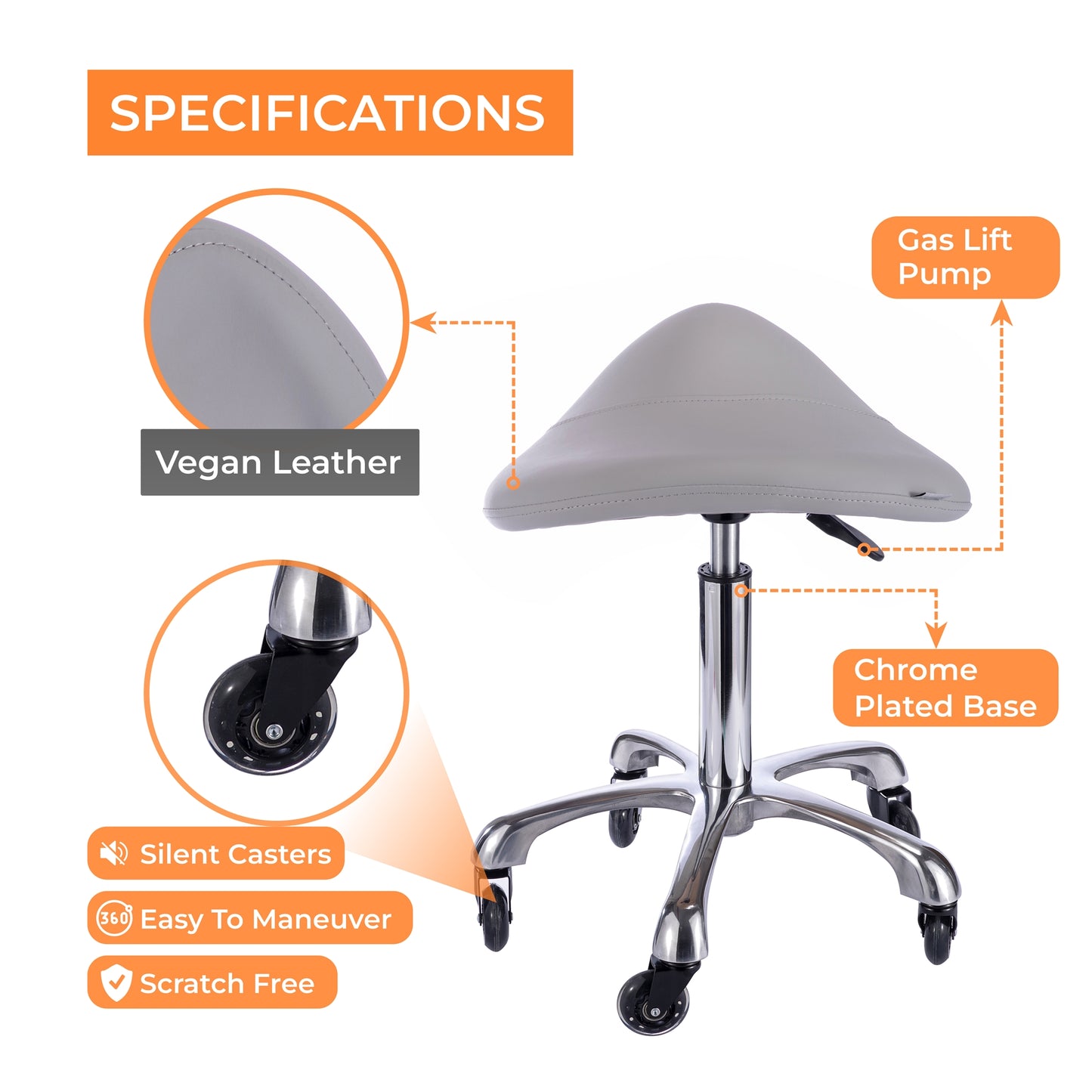 Spa Numa SADDLE Stool with Metal Base - 1022A - Silver