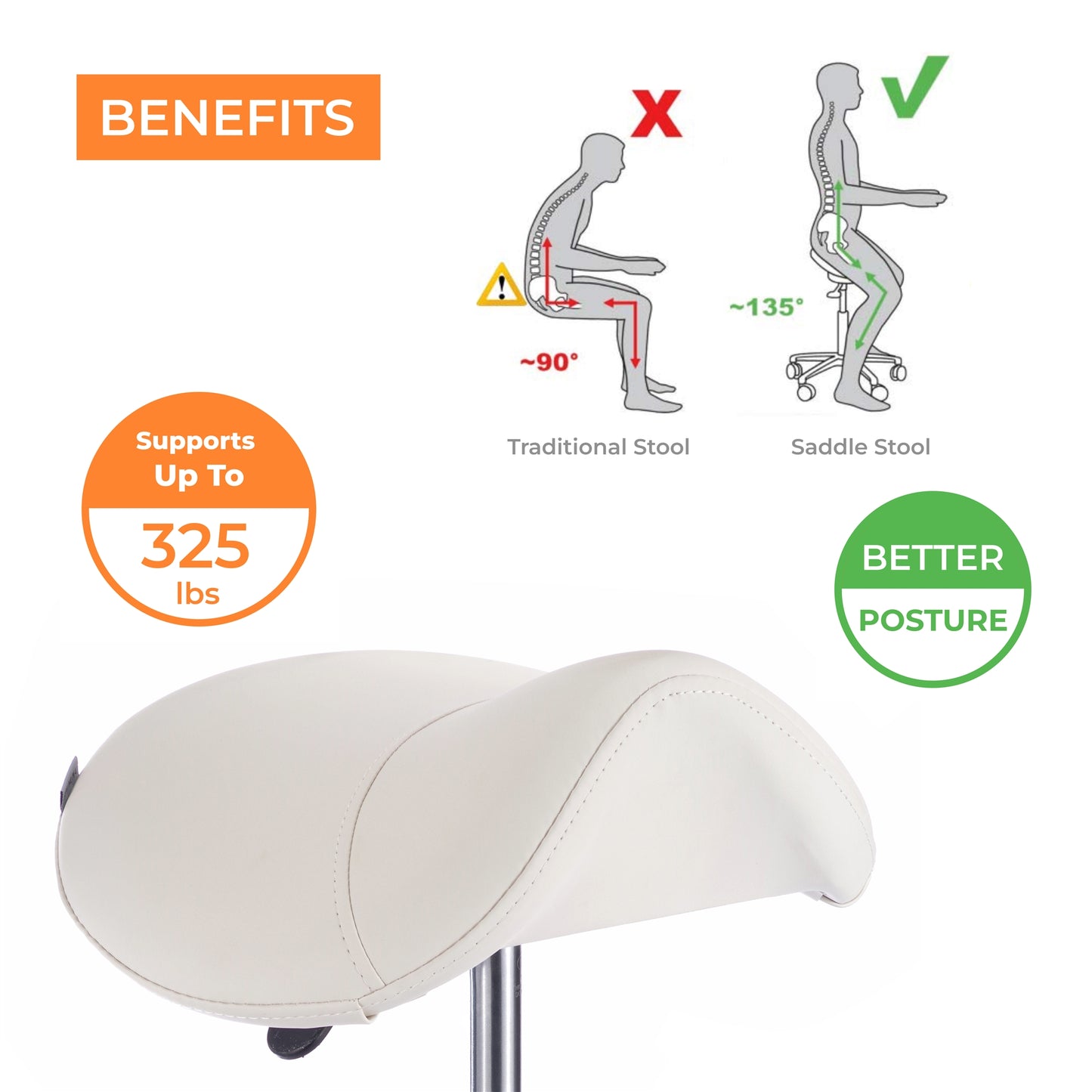 Spa Numa SADDLE Stool with Metal Base - 1022A - White