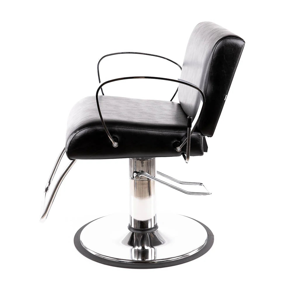 Black and gray salon chair on a white background