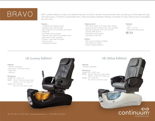 Continuum Bravo LE (Luxury Edition) Pedicure Spa Information