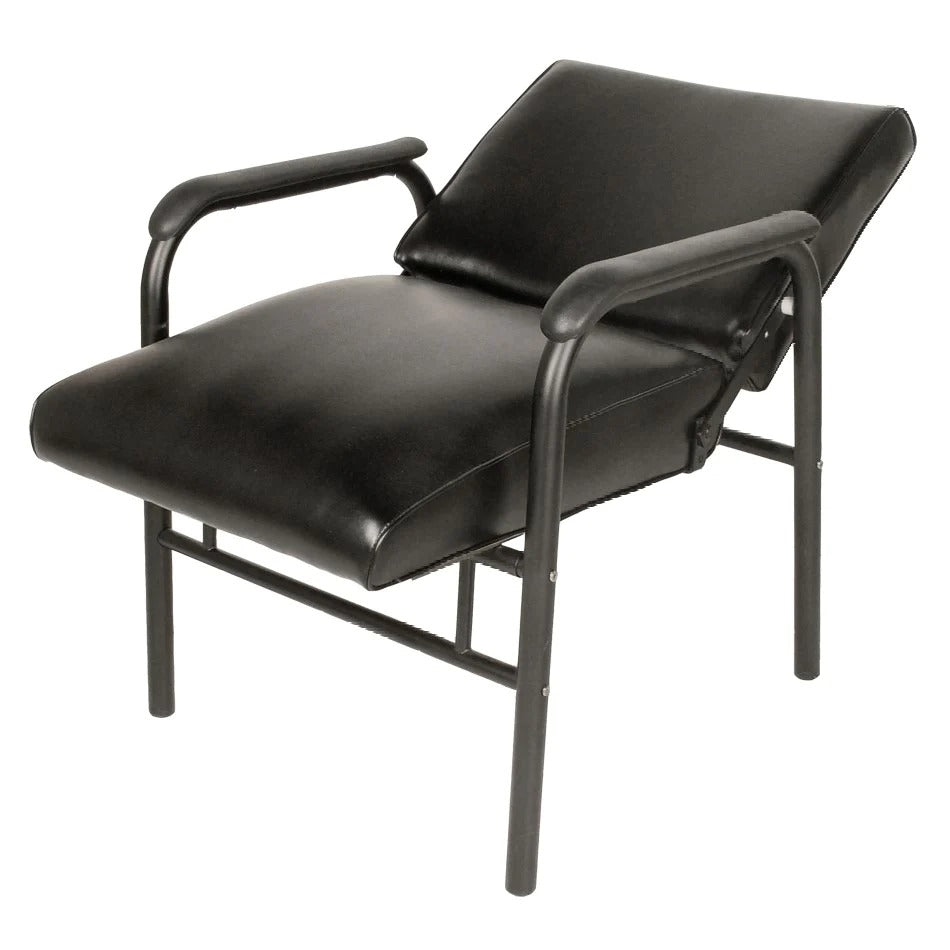 “Collins Jeffco Automatic Shampoo Chair with black cushioned upholstery and powered reclining base, designed for comfortable and efficient salon shampoo services.