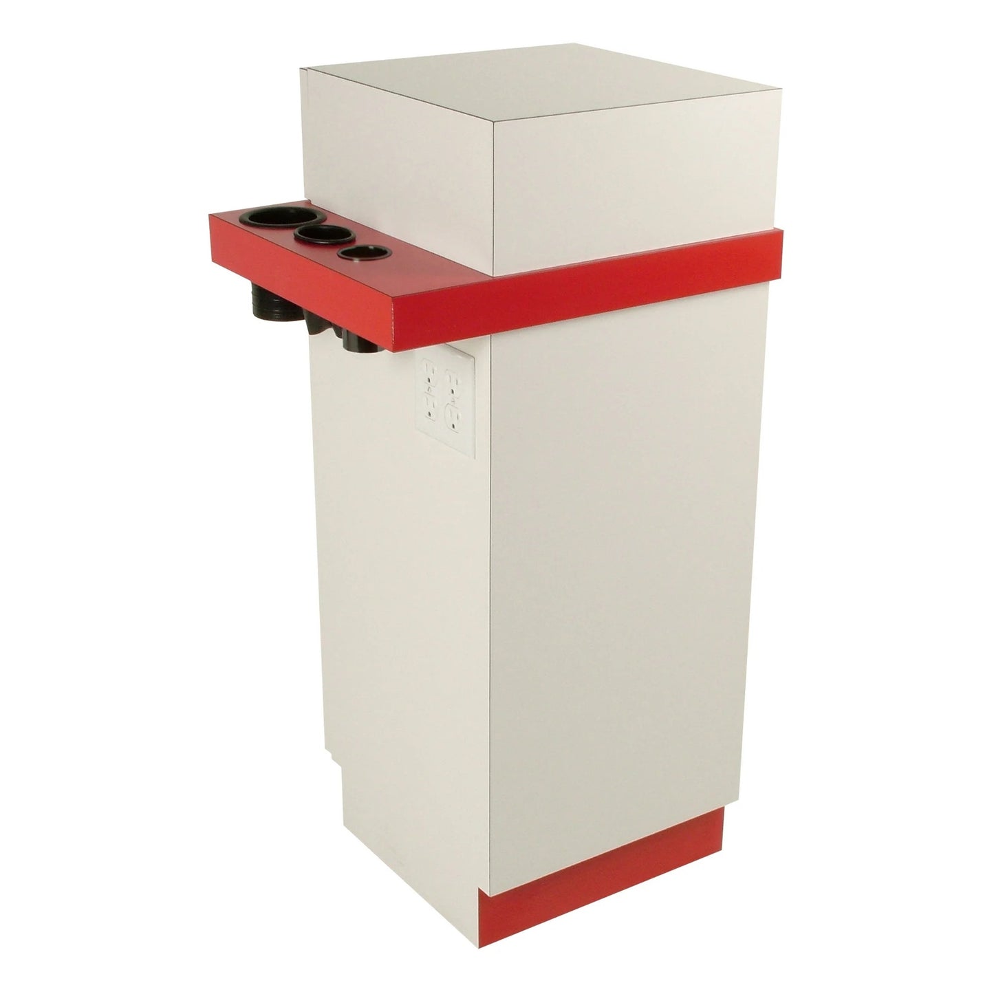 Collins Alta Free-Standing Styling Vanity featuring mirror, spacious countertop work surface, and built-in storage for professional salon use.