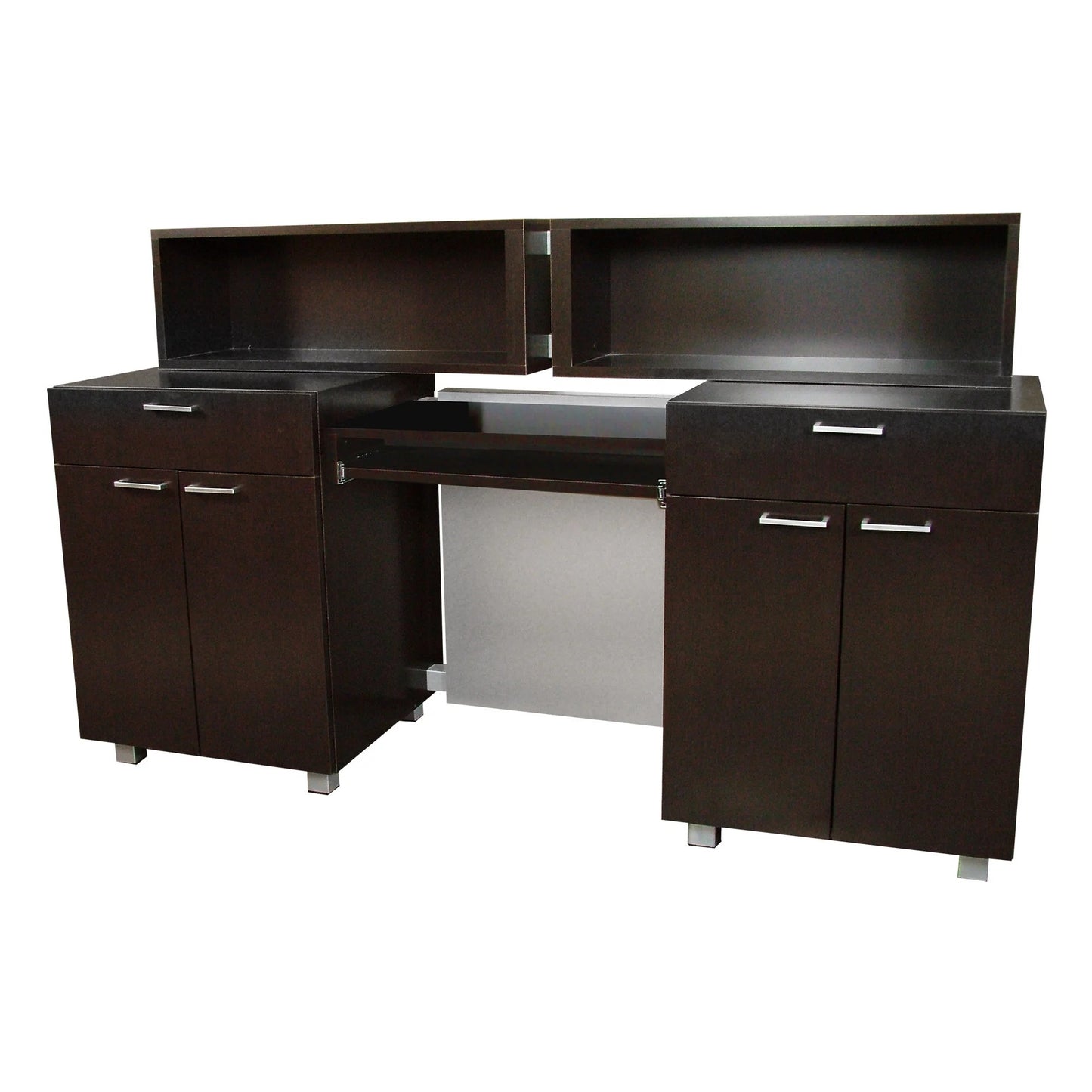 Collins Amati Galileo reception desk featuring a sleek, contemporary design with clean lines and a professional finish.