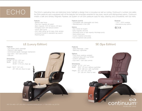 Continuum Echo LE (Luxury Edition) Pedicure Spa Information
