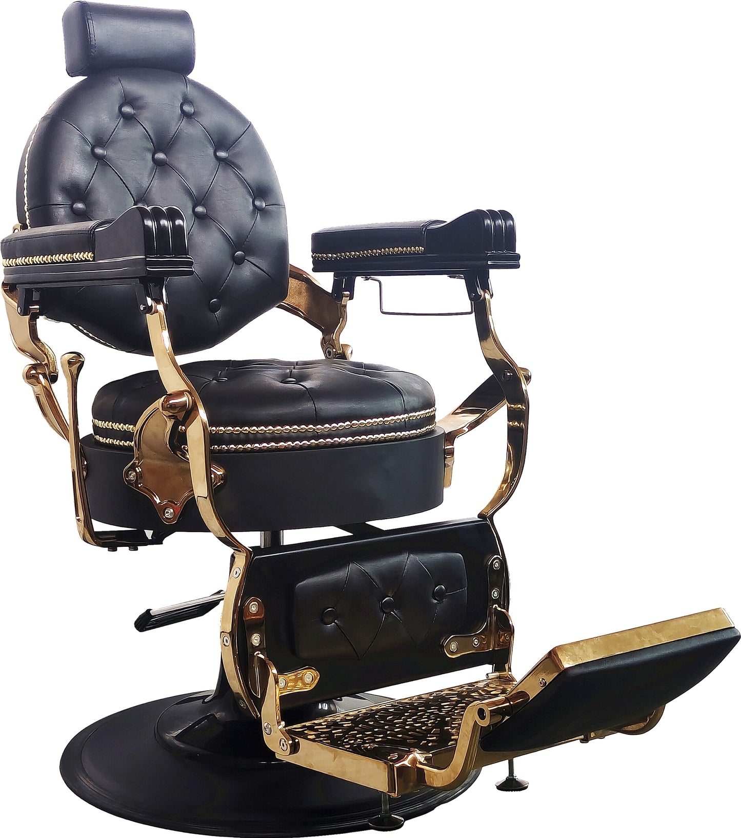 Heavy-duty barber chair H-31968BKR in sleek black with adjustable hydraulic base for salons