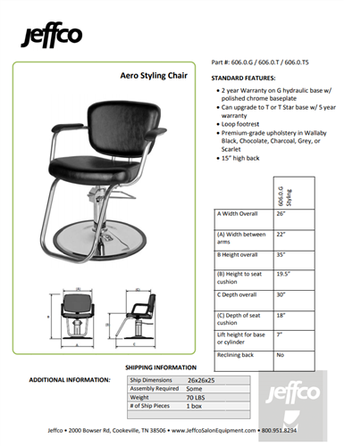 Jeffco Aero Hydraulic Styling Chair