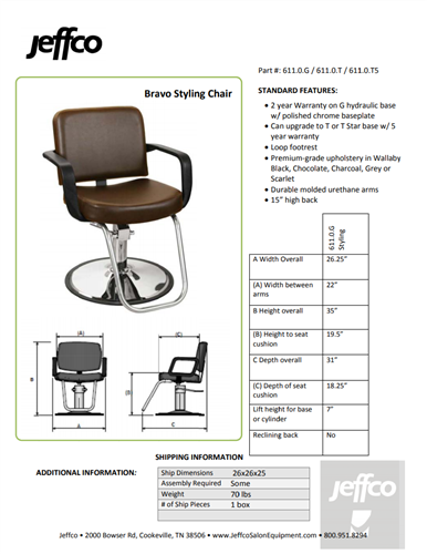 Jeffco Bravo Hydraulic Styling Chair