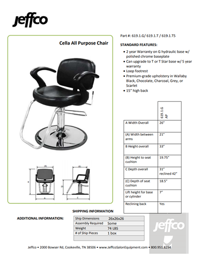 Jeffco Cella Hydraulic All-Purpose Chair