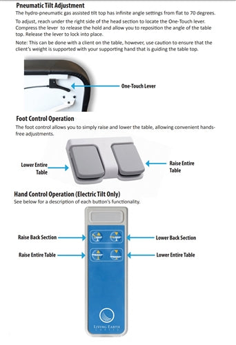 Living Earth Crafts Pedestal Manual Tilt Electric Lift Table Information