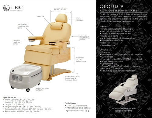 Cloud 9 spa table with customizable height and tilt options