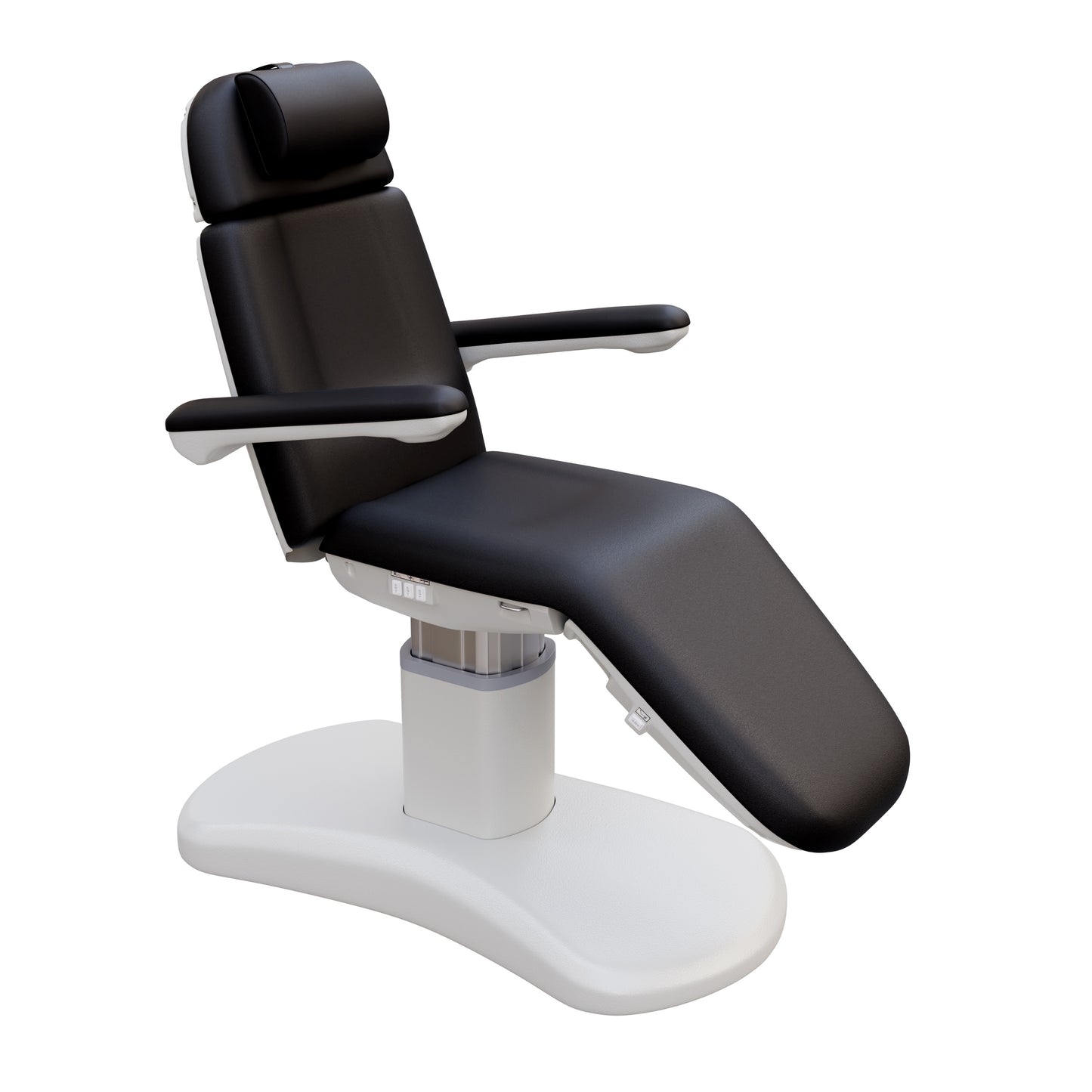 Spa Numa LUCENT 4 motor electric treatment chair with pedestal column base, vegan leather upholstery, Trendelenburg position, and adjustable armrests—ideal for facials, medspa services, and luxury salon treatments in compact spaces.