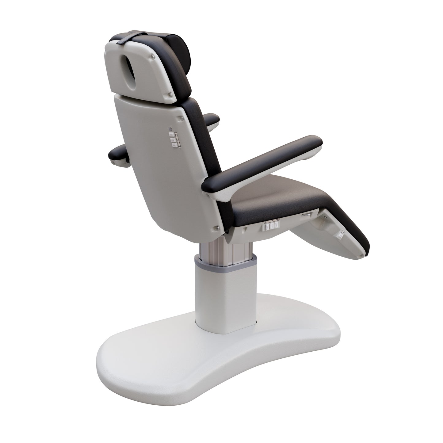 Spa Numa LUCENT 4 motor electric treatment chair with pedestal column base, vegan leather upholstery, Trendelenburg position, and adjustable armrests—ideal for facials, medspa services, and luxury salon treatments in compact spaces.