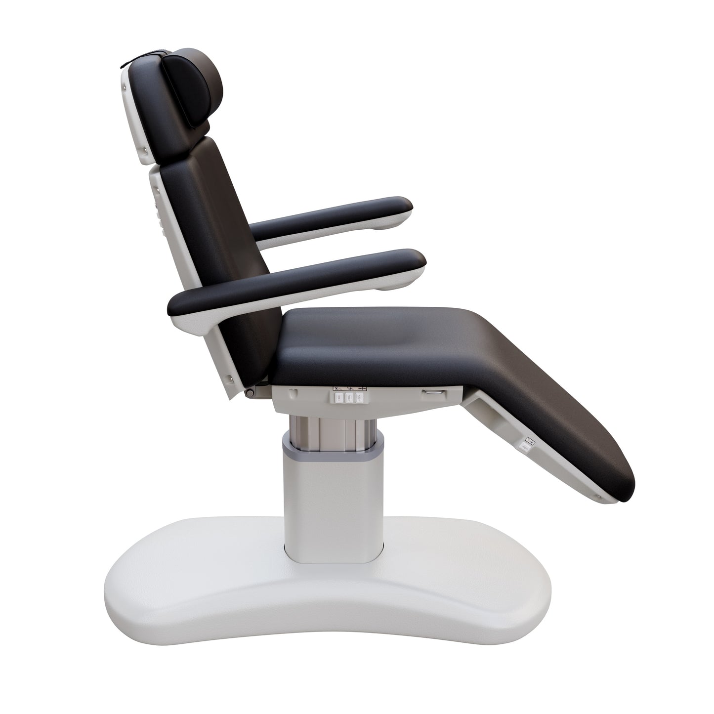 Spa Numa LUCENT 4 motor electric treatment chair with pedestal column base, vegan leather upholstery, Trendelenburg position, and adjustable armrests—ideal for facials, medspa services, and luxury salon treatments in compact spaces.