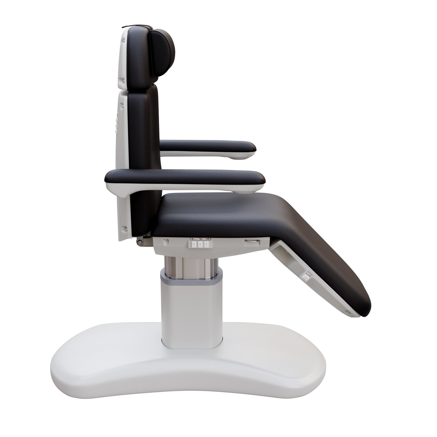 Spa Numa LUCENT 4 motor electric treatment chair with pedestal column base, vegan leather upholstery, Trendelenburg position, and adjustable armrests—ideal for facials, medspa services, and luxury salon treatments in compact spaces.