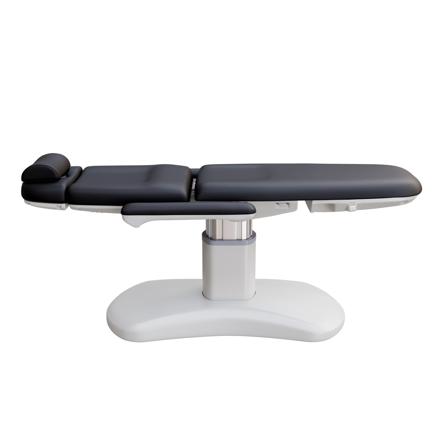 Spa Numa LUCENT 4 motor electric treatment chair with pedestal column base, vegan leather upholstery, Trendelenburg position, and adjustable armrests—ideal for facials, medspa services, and luxury salon treatments in compact spaces.