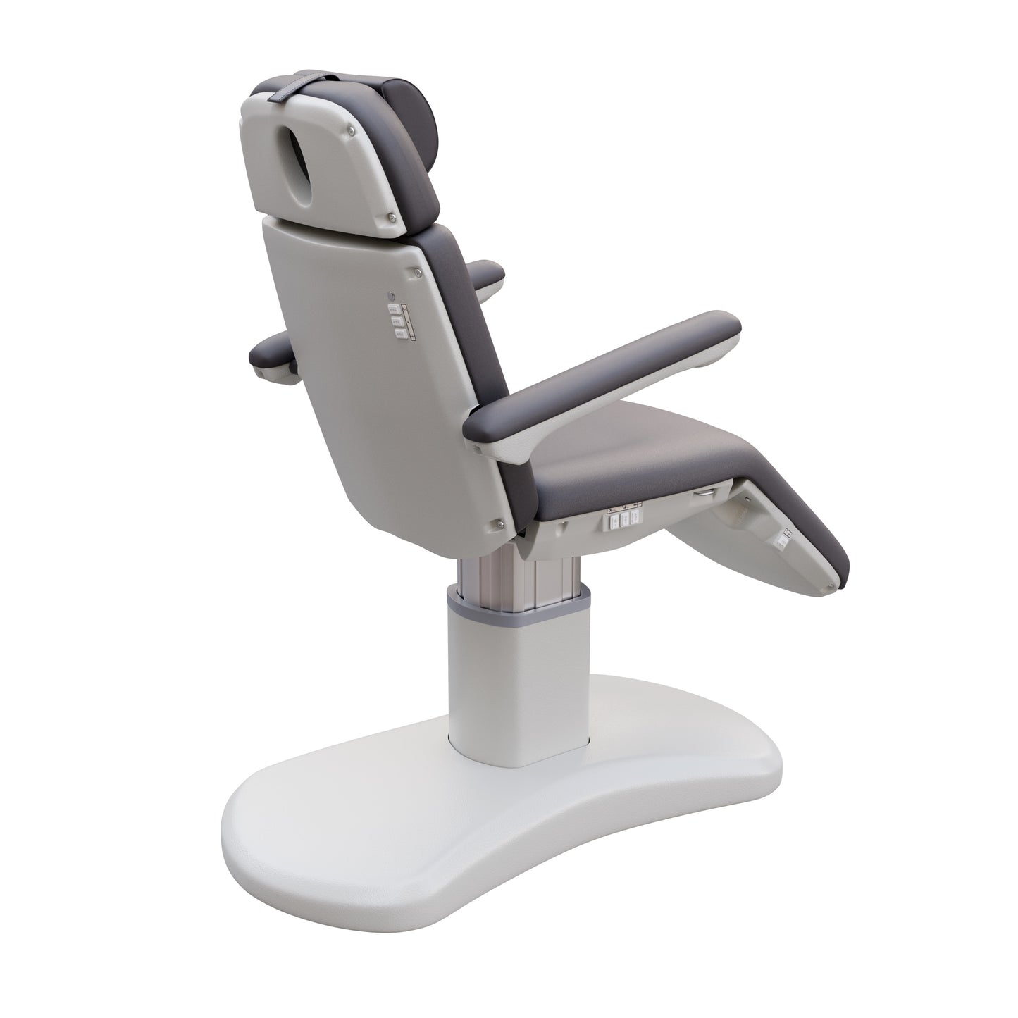 Spa Numa LUCENT 4 motor luxury electric treatment chair with pedestal base, Trendelenburg function, reversible armrests, and vegan leather upholstery—perfect for facials, medspa treatments, and compact spa rooms.