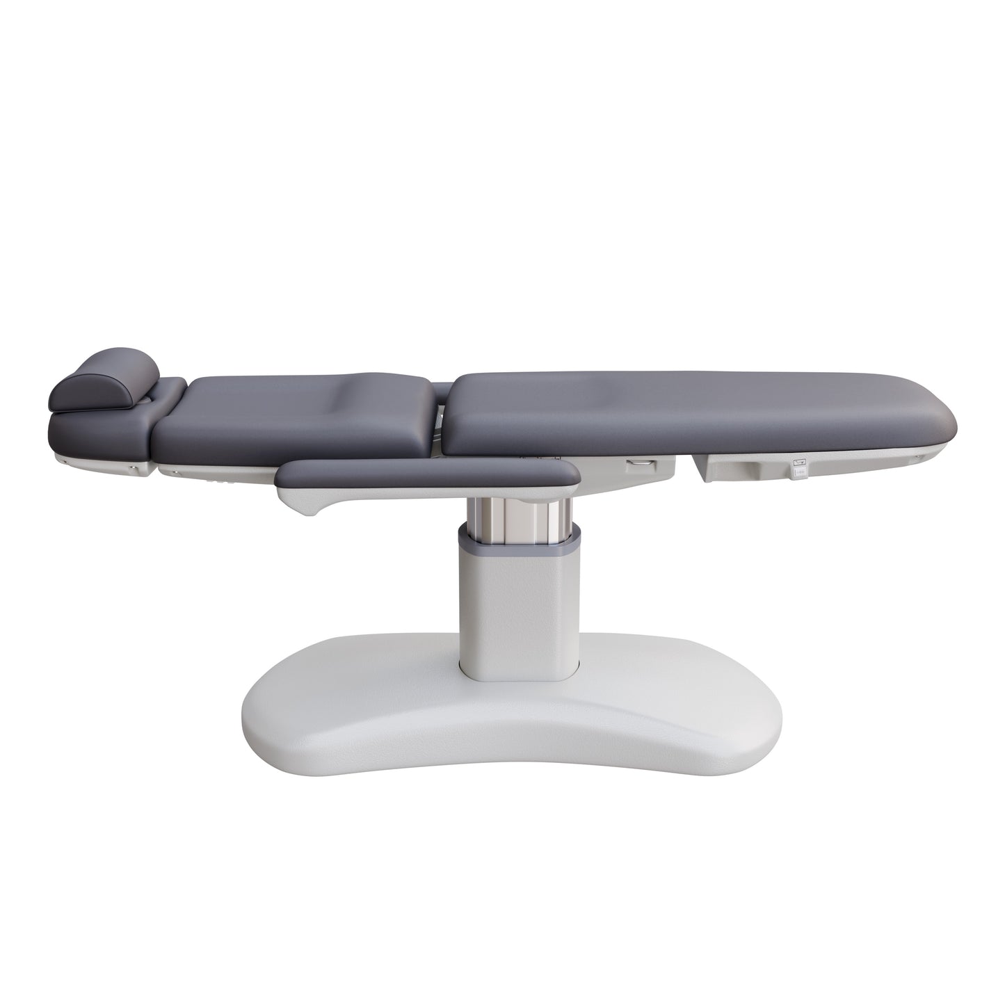 Spa Numa LUCENT 4 motor luxury electric treatment chair with pedestal base, Trendelenburg function, reversible armrests, and vegan leather upholstery—perfect for facials, medspa treatments, and compact spa rooms.