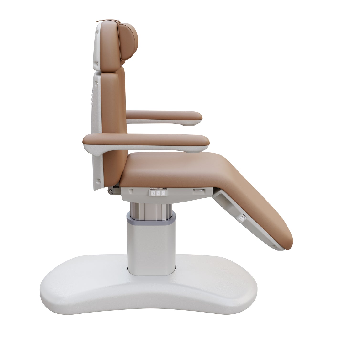 Spa Numa LUCENT 4 motor luxury electric spa treatment chair with pedestal column base, reversible armrests, Trendelenburg position, extendable headrest, and vegan leather upholstery—ideal for facials, medspa treatments, and high-end salon services in compact spaces.