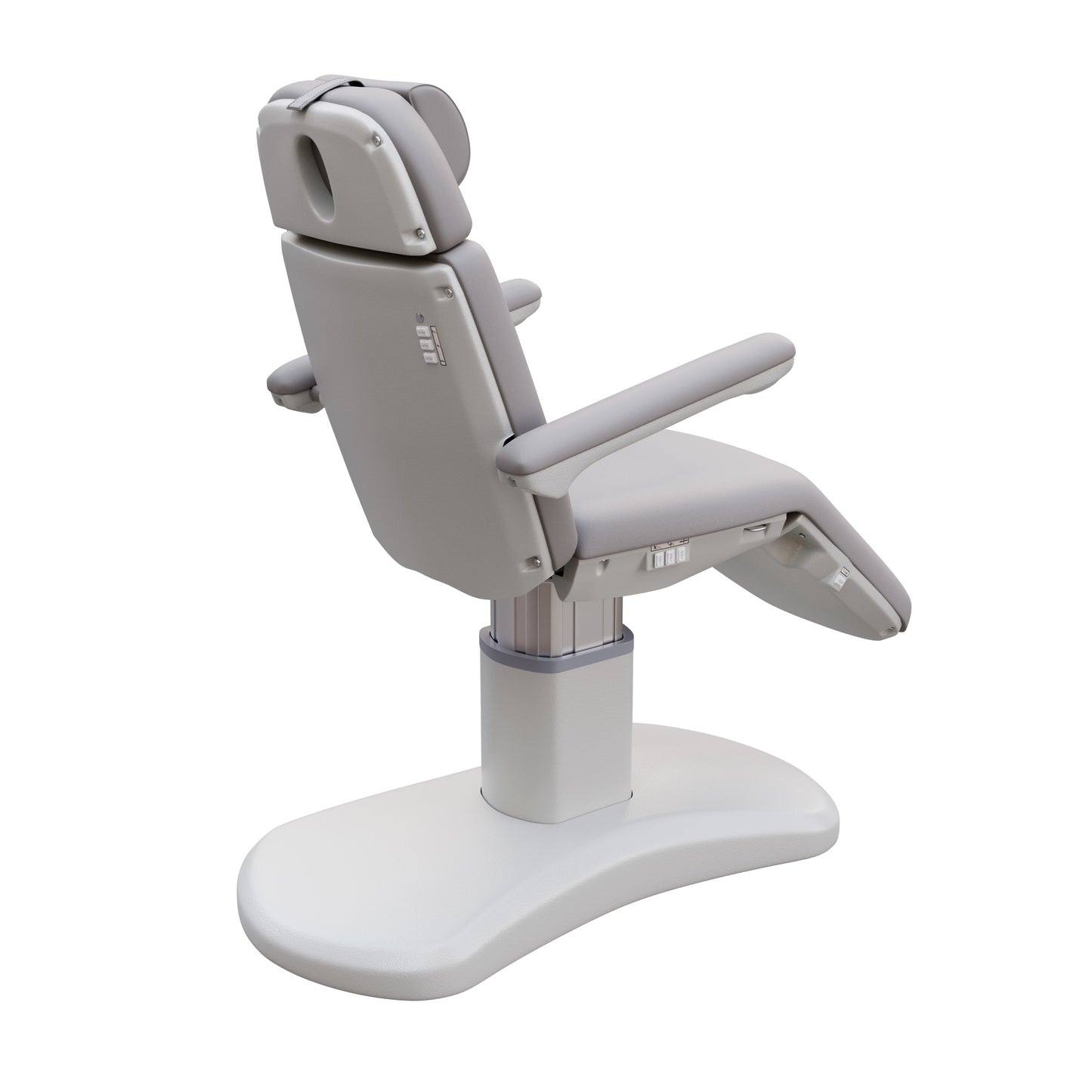 Spa Numa LUCENT 4 motor luxury electric treatment chair with pedestal base, Trendelenburg positioning, extendable headrest, and vegan leather upholstery—ideal for high-end spa, facial, and medical aesthetic procedures in compact treatment rooms.