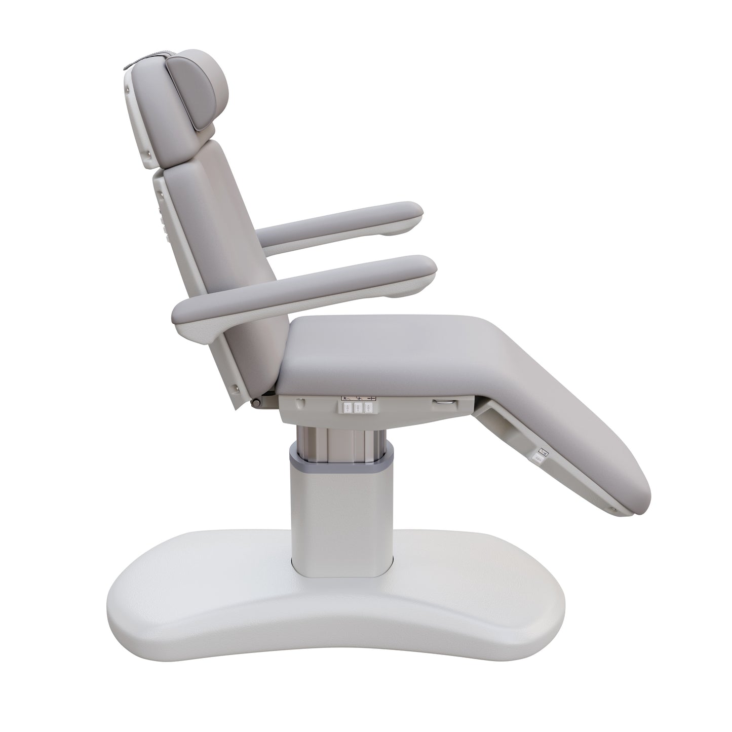 Spa Numa LUCENT 4 motor luxury electric treatment chair with pedestal base, Trendelenburg positioning, extendable headrest, and vegan leather upholstery—ideal for high-end spa, facial, and medical aesthetic procedures in compact treatment rooms.