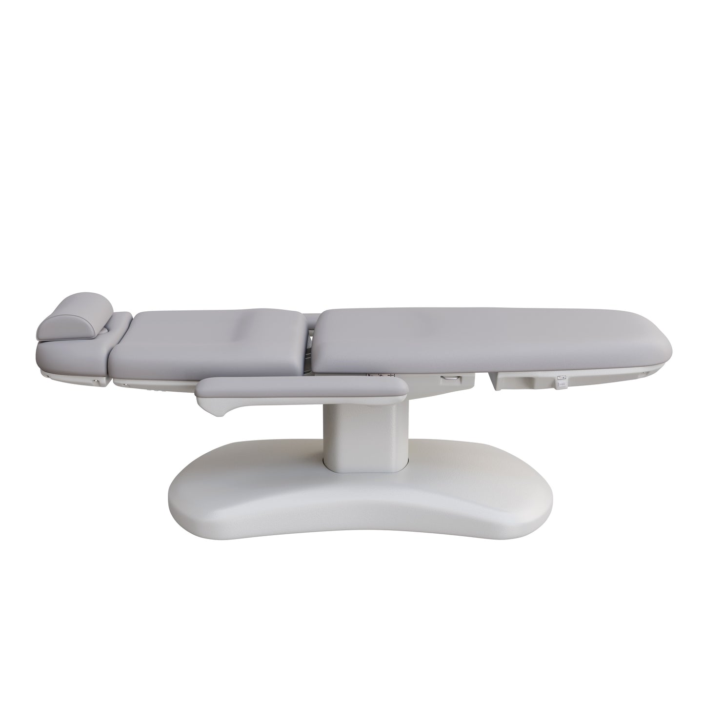 Spa Numa LUCENT 4 motor luxury electric treatment chair with pedestal base, Trendelenburg positioning, extendable headrest, and vegan leather upholstery—ideal for high-end spa, facial, and medical aesthetic procedures in compact treatment rooms.
