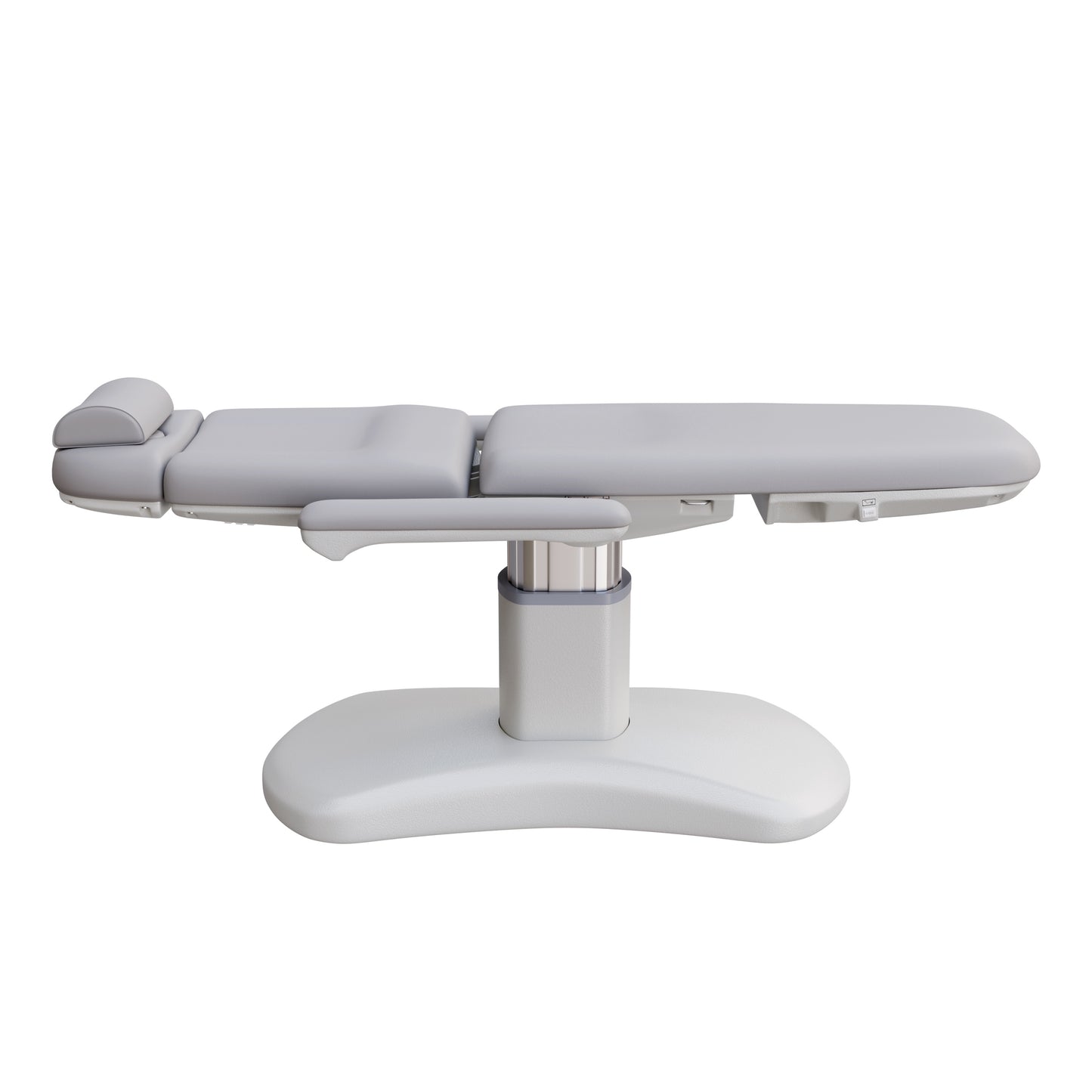 Spa Numa LUCENT 4 motor luxury electric treatment chair with pedestal base, Trendelenburg positioning, extendable headrest, and vegan leather upholstery—ideal for high-end spa, facial, and medical aesthetic procedures in compact treatment rooms.
