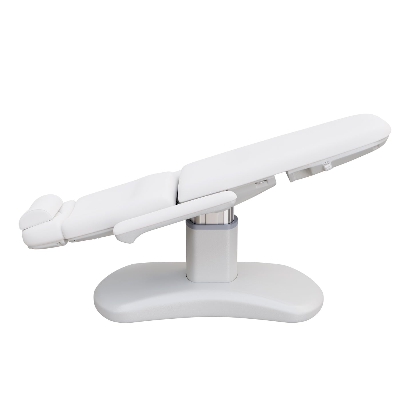 Spa Numa LUCENT 4 motor luxury electric treatment chair in vegan leather with pedestal base, reversible armrests, extendable headrest, and Trendelenburg position—ideal for high-end spa, salon, and aesthetic treatment procedures in compact spaces.
