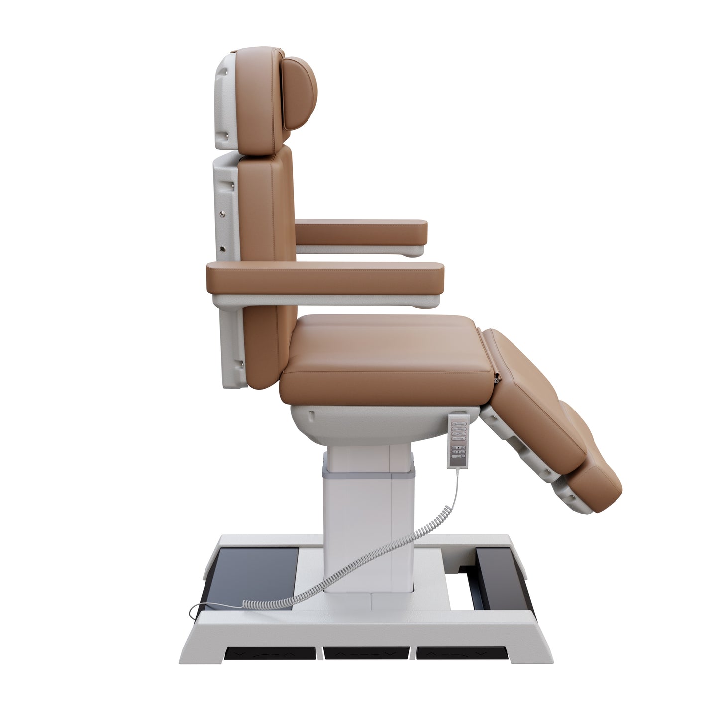 THE MEDICI heavy duty medical grade 4 motor electric treatment chair with memory remote and built-in foot pedals – adjustable height, backrest, footrest, and Trendelenburg tilt with removable armrests and wide extendable headrest – 450 lb. capacity for outpatient surgery and medical clinics.