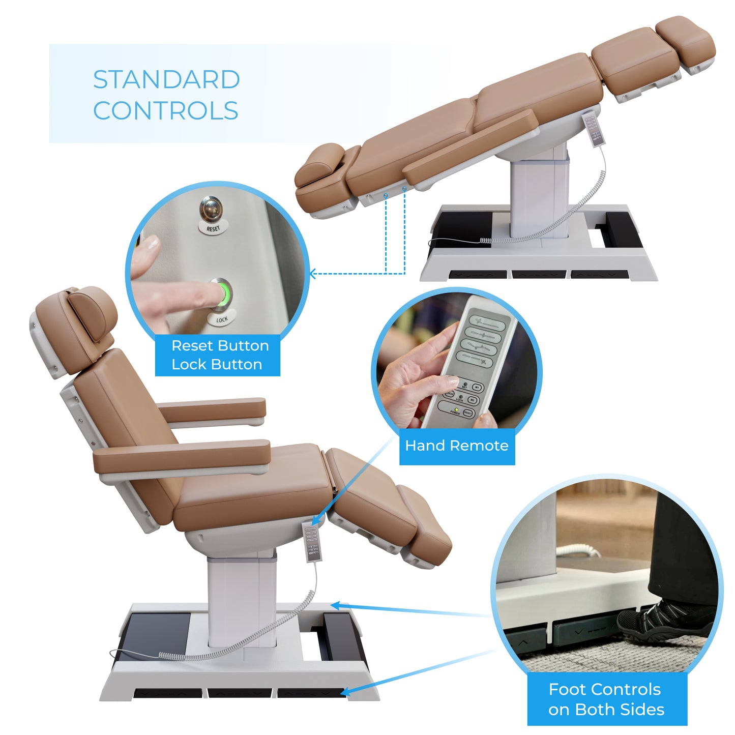 Spa Numa MEDICI Heavy Duty Medical Grade Pedestal 4-Motor Treatment Chair - 2218B - Sand