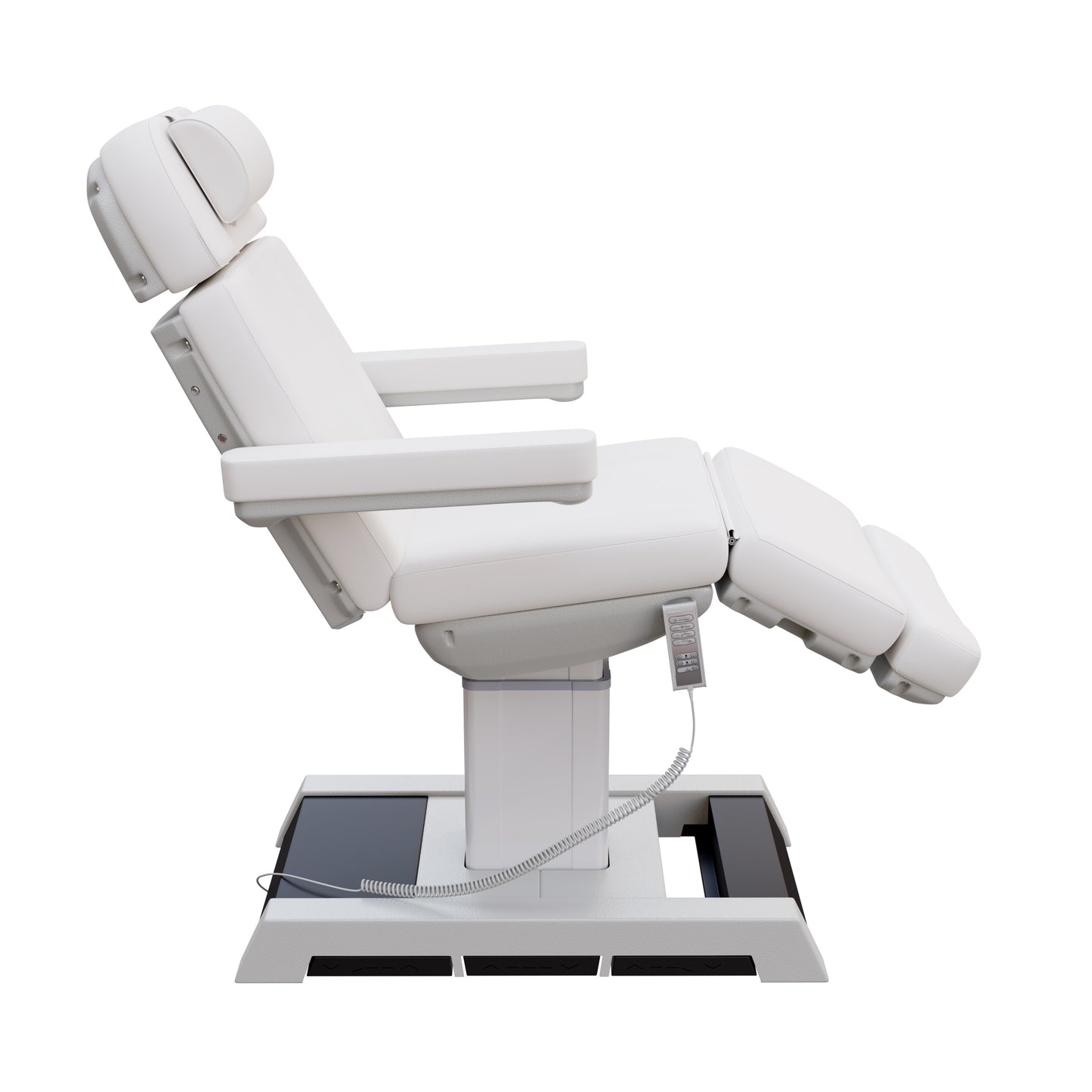 THE MEDICI heavy duty medical grade 4 motor electric treatment chair with memory remote and built-in foot pedals – adjustable height, backrest, footrest, and tilt with removable armrests, wide extendable headrest, and 450 lb. weight capacity for outpatient surgery and medical clinics.