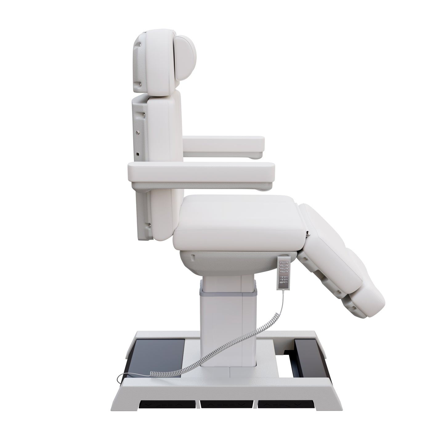 THE MEDICI heavy duty medical grade 4 motor electric treatment chair with memory remote and built-in foot pedals – adjustable height, backrest, footrest, and tilt with removable armrests, wide extendable headrest, and 450 lb. weight capacity for outpatient surgery and medical clinics.