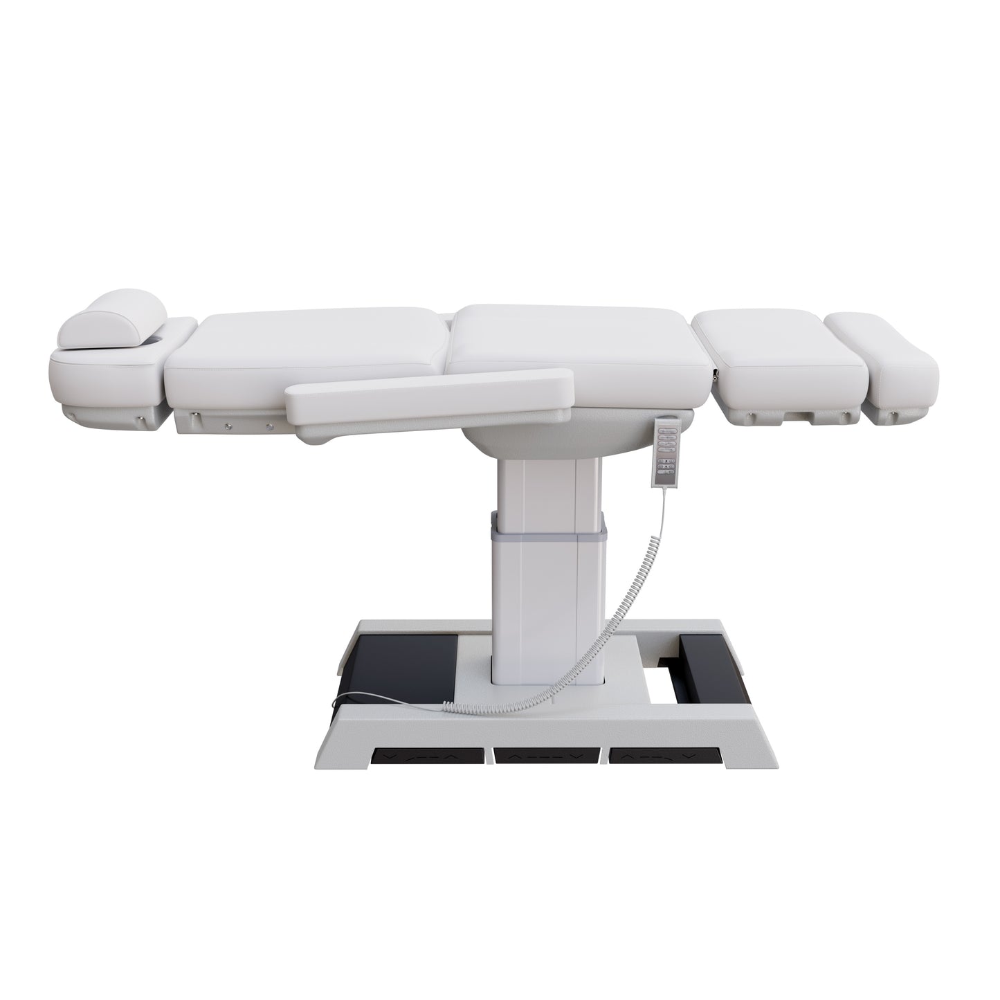 THE MEDICI heavy duty medical grade 4 motor electric treatment chair with memory remote and built-in foot pedals – adjustable height, backrest, footrest, and tilt with removable armrests, wide extendable headrest, and 450 lb. weight capacity for outpatient surgery and medical clinics.