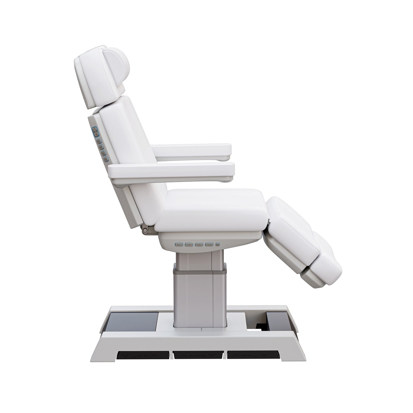 NEW MEDICI heavy duty medical grade 4 motor electric treatment chair with memory controls and LED-lit buttons – adjustable height, backrest, footrest, and tilt with removable armrests, wide headrest, and 450 lb. weight capacity for outpatient surgery and medical clinics.