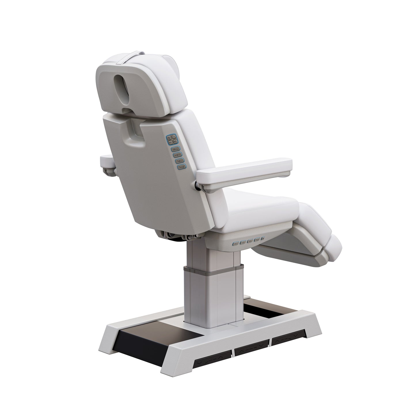 NEW MEDICI heavy duty medical grade 4 motor electric treatment chair with memory controls and LED-lit buttons – adjustable height, backrest, footrest, and tilt with removable armrests, wide headrest, and 450 lb. weight capacity for outpatient surgery and medical clinics.