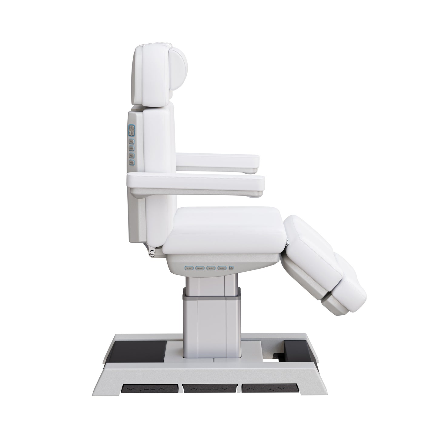 NEW MEDICI heavy duty medical grade 4 motor electric treatment chair with memory controls and LED-lit buttons – adjustable height, backrest, footrest, and tilt with removable armrests, wide headrest, and 450 lb. weight capacity for outpatient surgery and medical clinics.