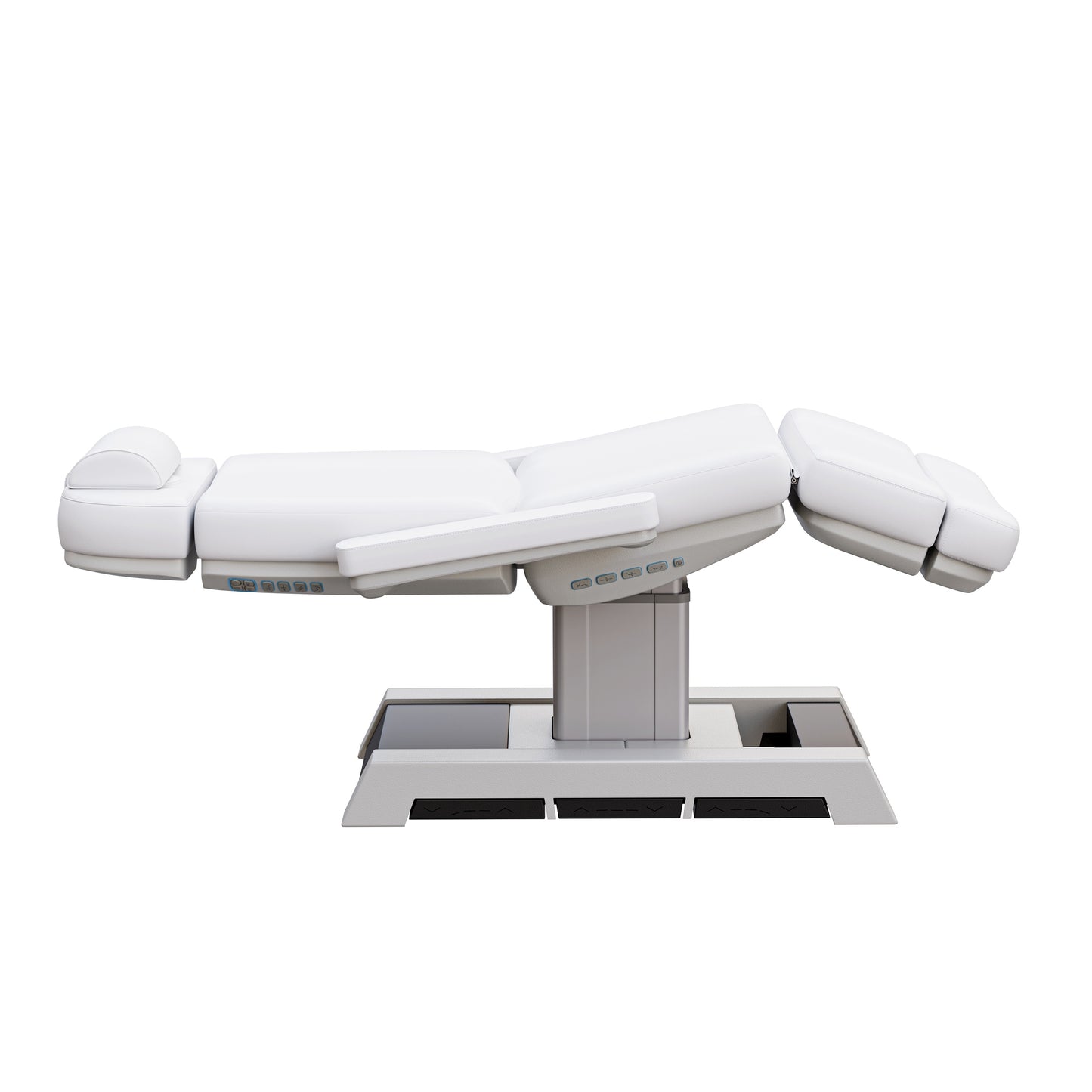 NEW MEDICI heavy duty medical grade 4 motor electric treatment chair with memory controls and LED-lit buttons – adjustable height, backrest, footrest, and tilt with removable armrests, wide headrest, and 450 lb. weight capacity for outpatient surgery and medical clinics.