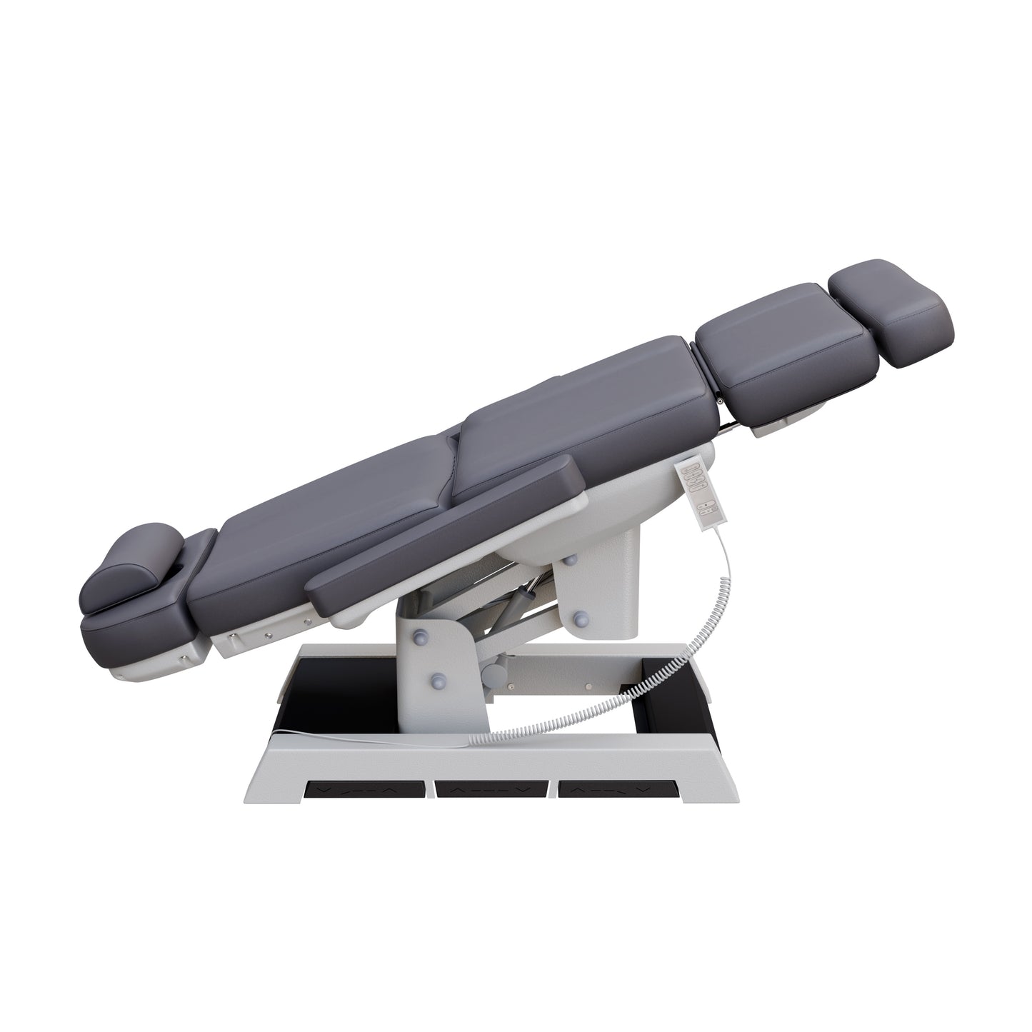 Spa Numa MILANO 4 motor medical-grade electric pedestal chair with built-in foot pedals – adjustable height, backrest, footrest, and tilt with removable armrests, vinyl upholstery, and reset function for clinical, spa, and wellness treatments.