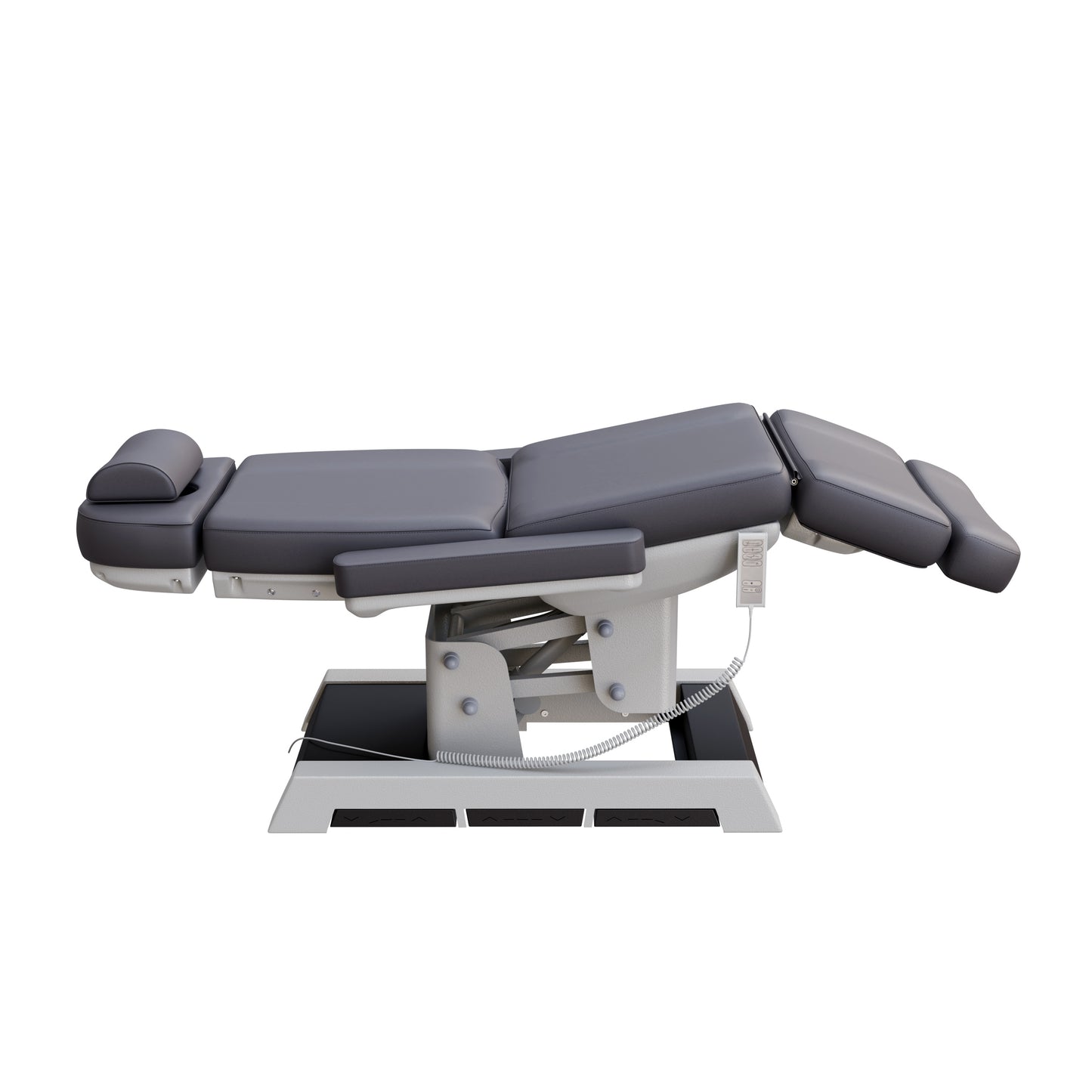 Spa Numa MILANO 4 motor medical-grade electric pedestal chair with built-in foot pedals – adjustable height, backrest, footrest, and tilt with removable armrests, vinyl upholstery, and reset function for clinical, spa, and wellness treatments.