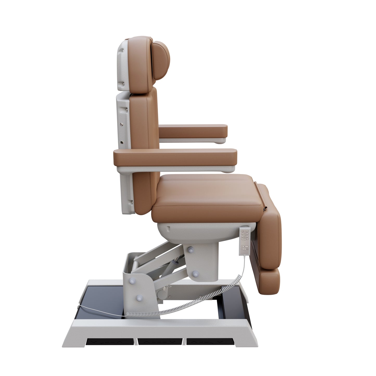 Spa Numa MILANO 4 motor medical-grade electric treatment chair with built-in foot pedal controls – adjustable height, backrest, footrest, and Trendelenburg tilt – removable armrests and high-capacity support for clinical and spa use.