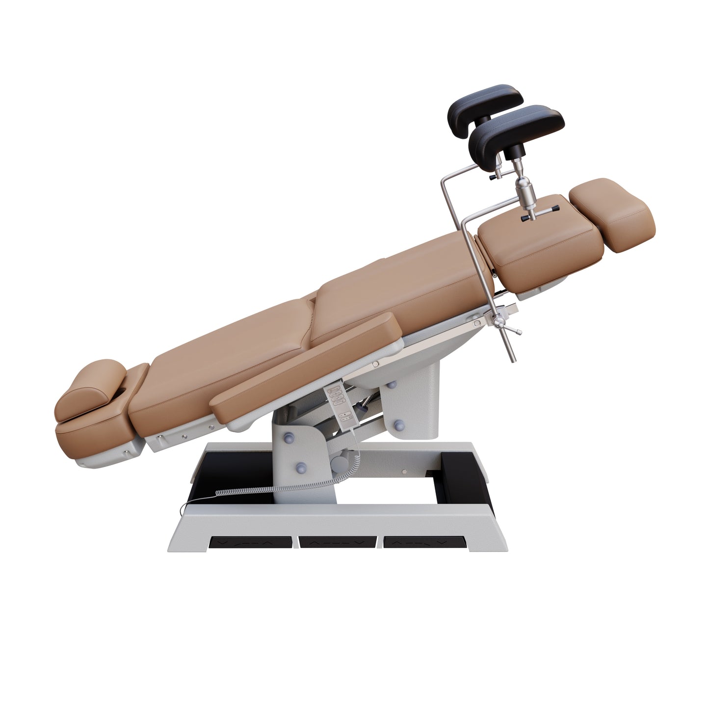 Medical-grade Spa Numa MILANO OB-GYN treatment chair with electric height, tilt, footrest, and backrest adjustment – includes stirrups, side foot controls, and cushioned support for outpatient procedures.