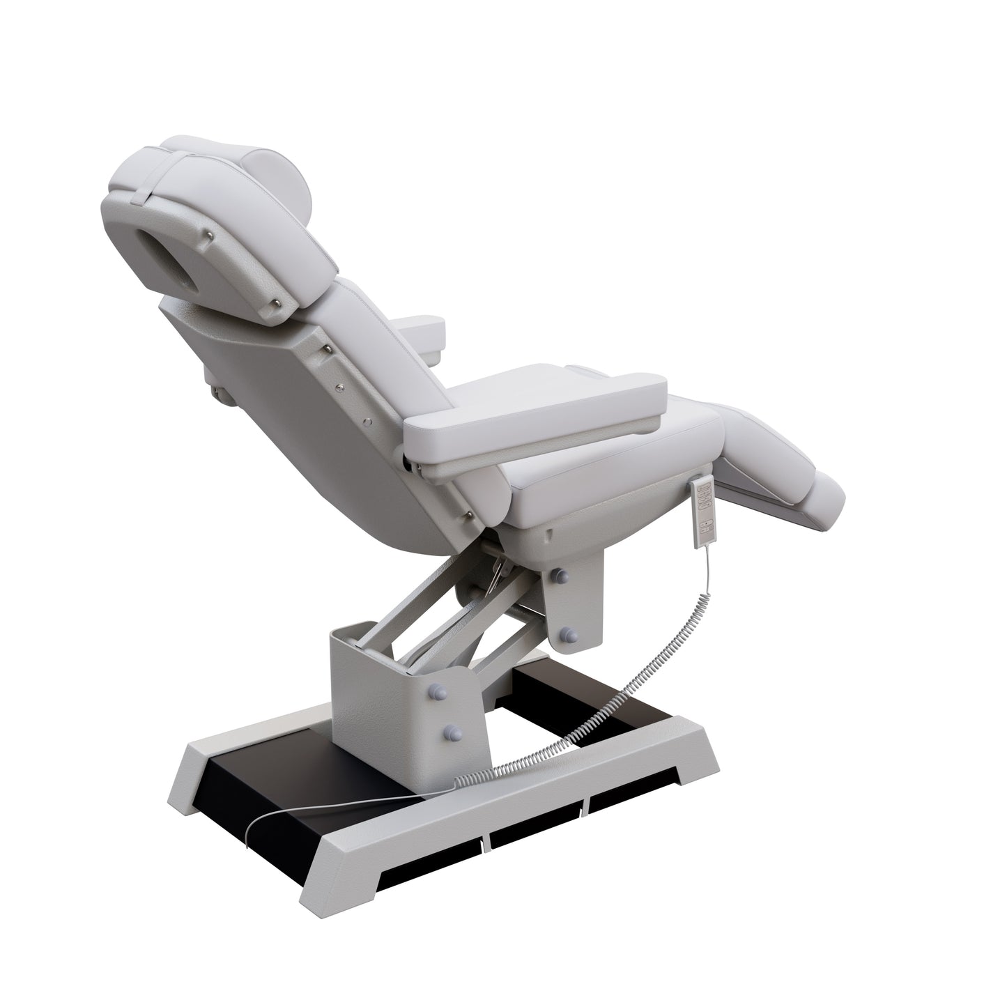 Spa Numa MILANO medical grade 4 motor electric pedestal chair with built-in foot controls – adjustable height, backrest, footrest, and tilt – removable armrests and face hole for spa, medical, and aesthetic treatments.