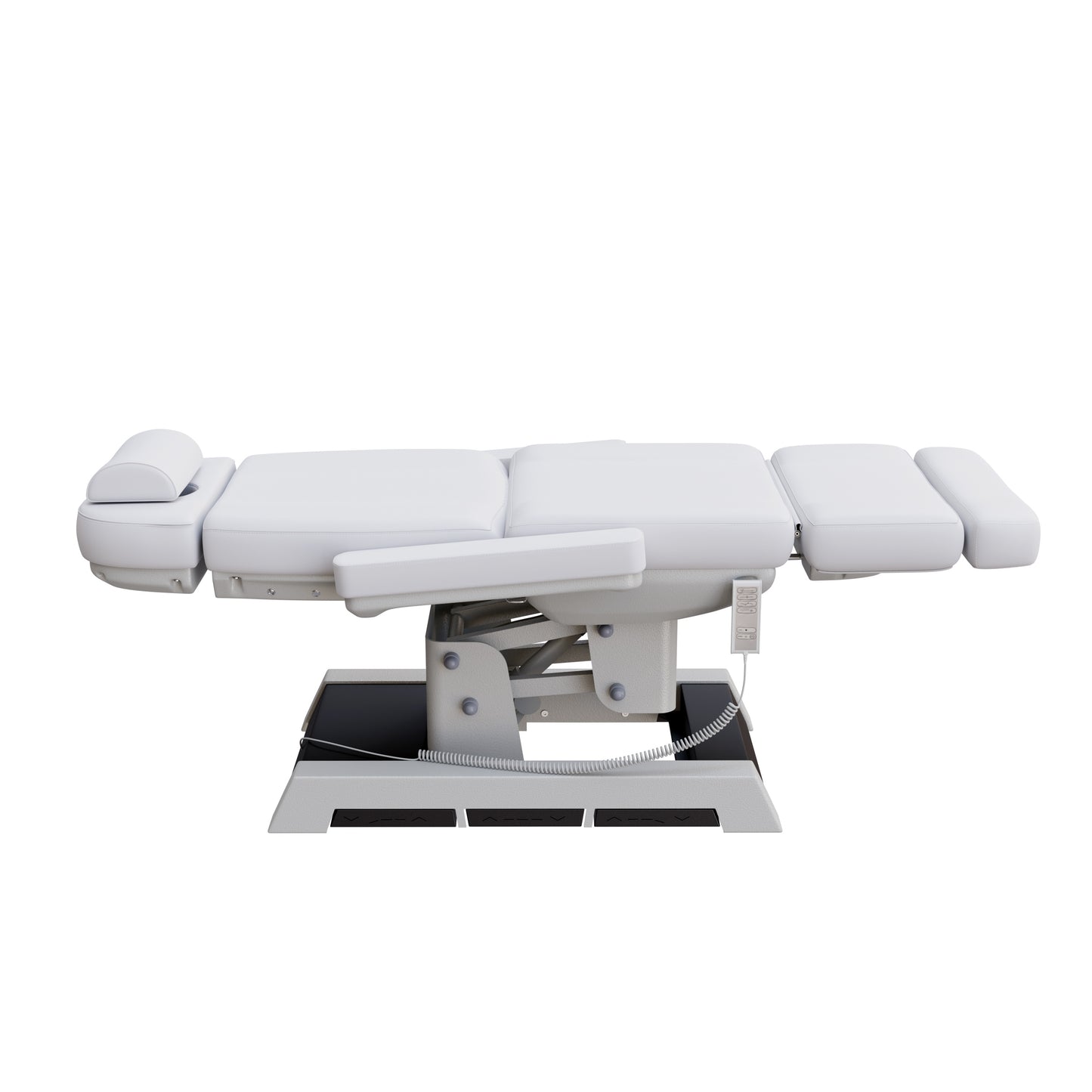 Spa Numa MILANO medical grade 4 motor electric pedestal chair with built-in foot controls – adjustable height, backrest, footrest, and tilt – removable armrests and face hole for spa, medical, and aesthetic treatments.
