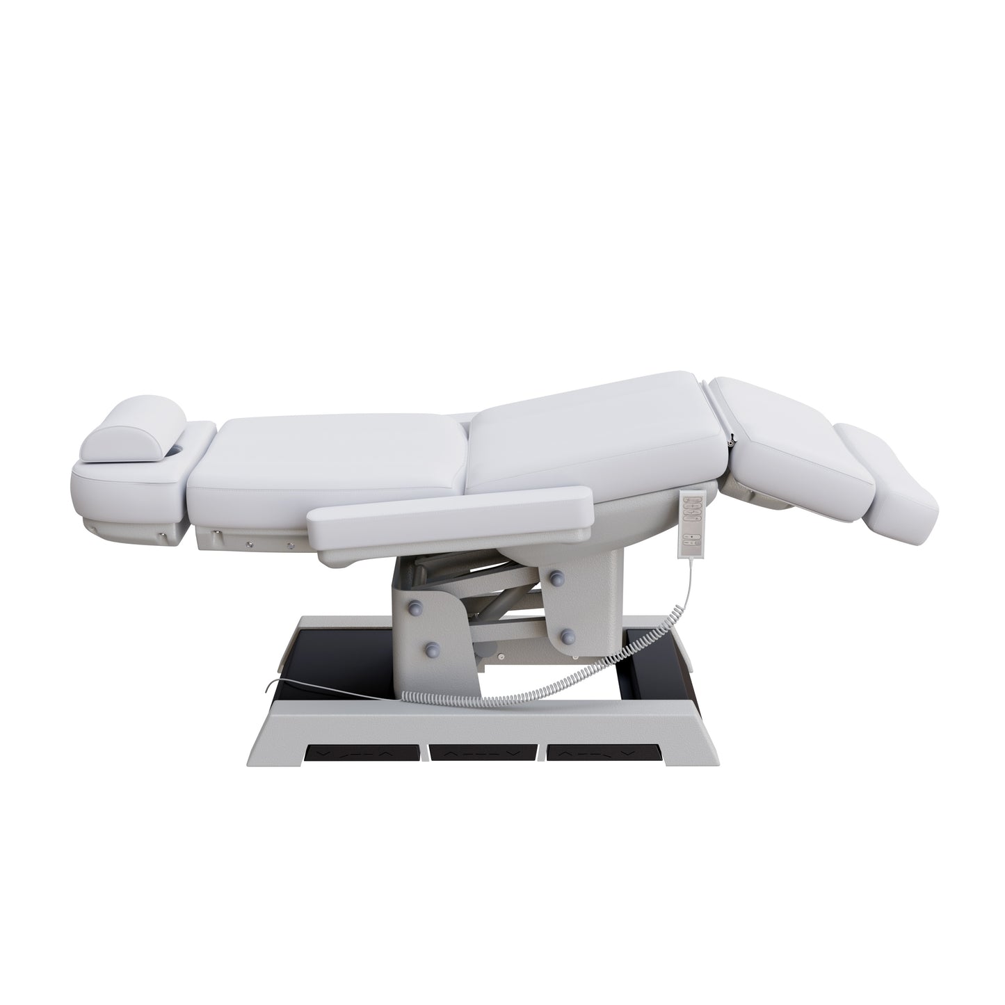 Spa Numa MILANO medical grade 4 motor electric pedestal chair with built-in foot controls – adjustable height, backrest, footrest, and tilt – removable armrests and face hole for spa, medical, and aesthetic treatments.