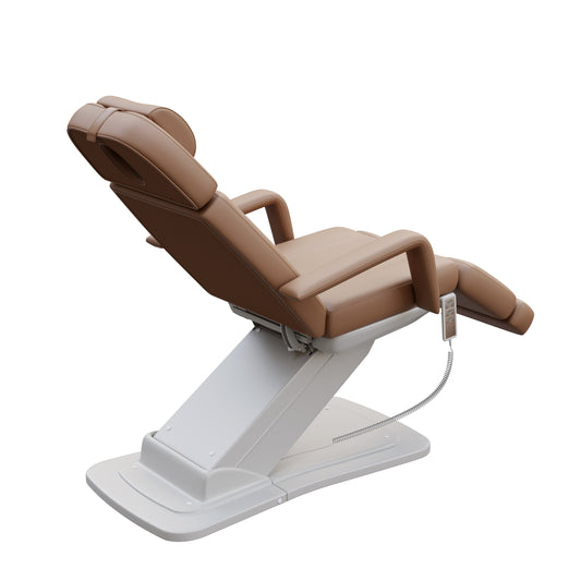 Spa Numa MINO luxury treatment chair with three electric motors for height, tilt, and backrest adjustment, removable arms, face hole, and elegant base – ideal for esthetic treatments, facials, and medical spas.