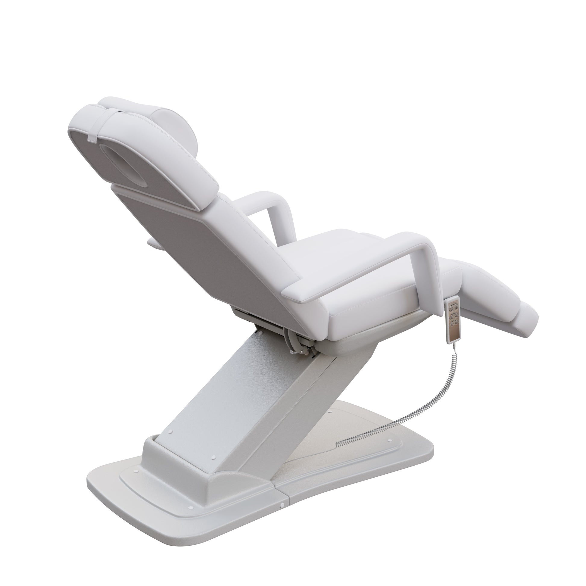 Spa Numa MINO luxury three motor electric treatment chair with adjustable height, tilt, and backrest, removable armrests, facial hole, and sleek modern base for spas, med spas, and aesthetic clinics.